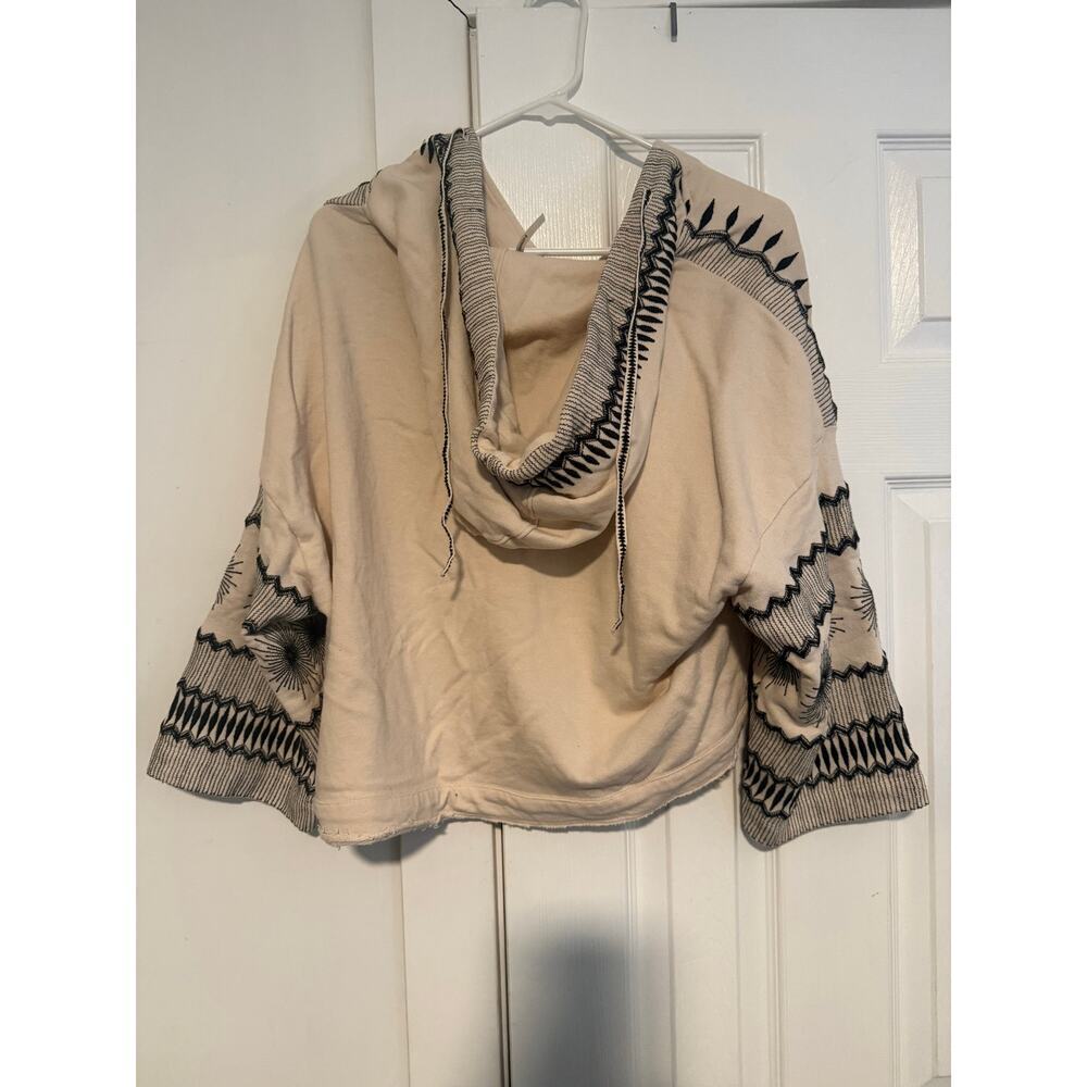 Anthropologie Embroidered Cropped Cream Hoodie Small - Picture 8 of 10